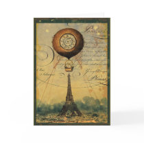 Steampunk Eiffel Tower & Hot Air Balloon Greeting Card
