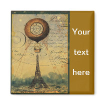 Steampunk Eiffel Tower & Hot Air Balloon Refrigerator Magnet
