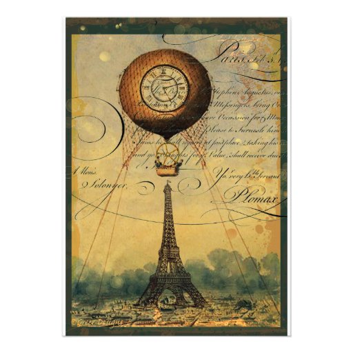 Steampunk Eiffel Tower Invitation Vintage Style