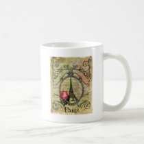 Steampunk Eiffel Tower & Red Rose mugs