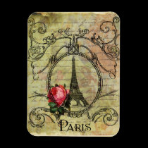 Steampunk Eiffel Tower & Red Rose magnets