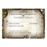 Steampunk Gears Victorian Wedding RSVP Response Invite