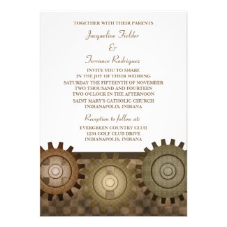 Steampunk Gears Wedding Invite, Brown