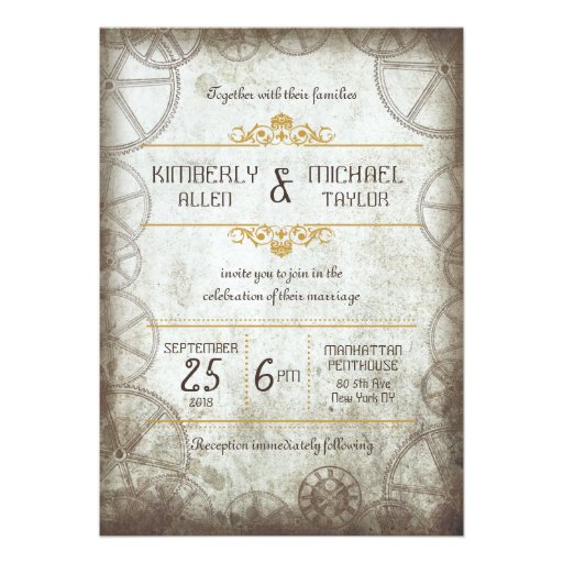 Steampunk Gears Wedding Personalized Announcement