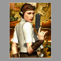 Steampunk girl postcards