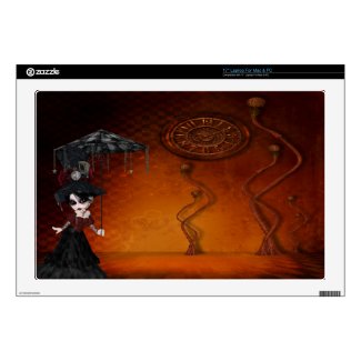 Steampunk Goth Girl & Clock Surreal Laptop Skin musicskins_skin