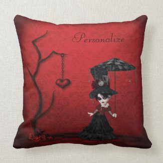 Steampunk Goth Girl Heart Tree & Red Damask mojo_throwpillow