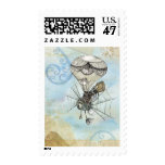 Steampunk Hot Air Balloon Flying Blue Stamp