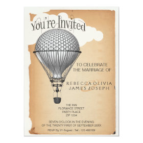 Steampunk Hot Air Balloon Reception Party Wedding Custom Invitations