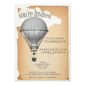 Steampunk Hot Air Balloon Reception Party Wedding Personalized Invites