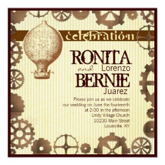 Steampunk hot air balloon wedding template personalized announcement