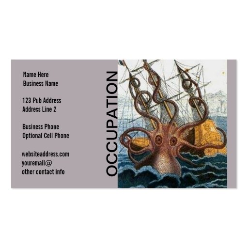 Steampunk Kraken Giant Octopus Nautical Business Cards (front side)
