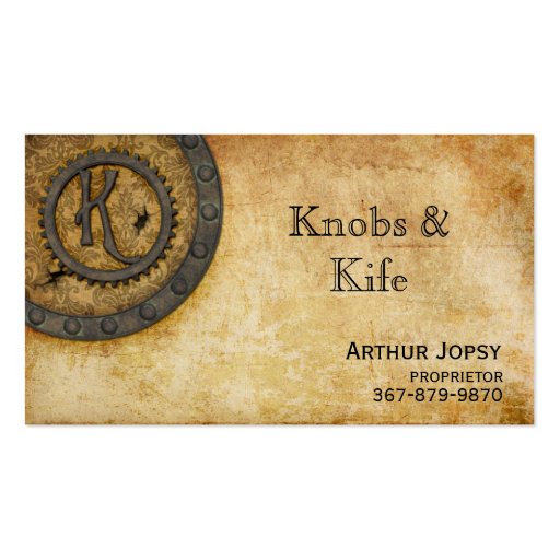 Steampunk Monogram Antique K Business Card Template (front side)
