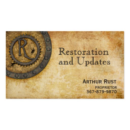 Steampunk Monogram Antique R Business Card Template (front side)