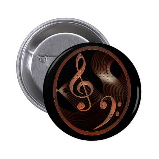Steampunk Music Design Button pin