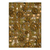 Steampunk Panel - Gears and Pipes - Brass Greeting Card