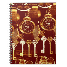 Steampunk skeleton key clock time travel notebook