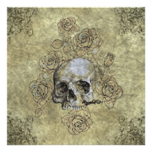 Steampunk Skull and Roses Goth Wedding Invitation