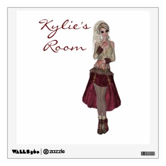 Steampunk style girl wearing red dress wall graphic