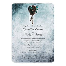 Steampunk Teal Heart Wedding Invitation