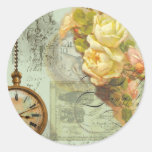 Steampunk Time & Yellow Roses Round Stickers