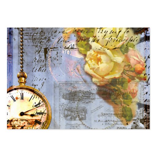 Steampunk Timepiece Yellow Roses Business Cards (front side)