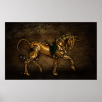 Steampunk Unicorn Damask Poster
