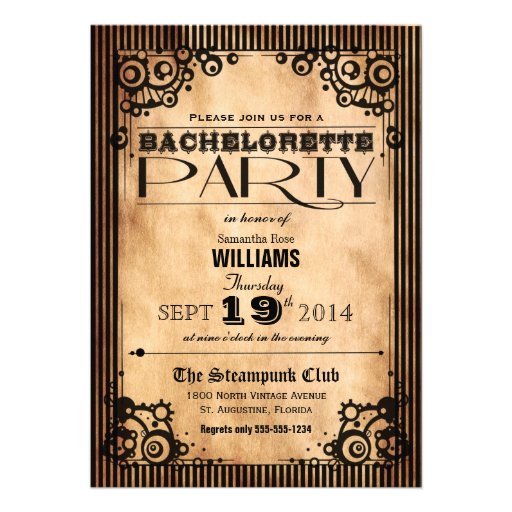 Steampunk Vintage Look Bachelorette Party Invitations