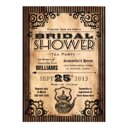 Steampunk Vintage Look Bridal Shower Tea Party Personalized Invitations