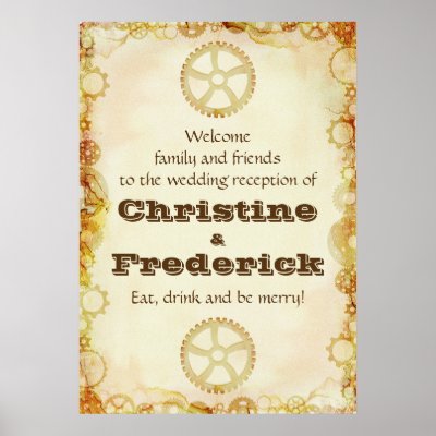 Steampunk Wedding reception welcome poster by beeautifulweddings