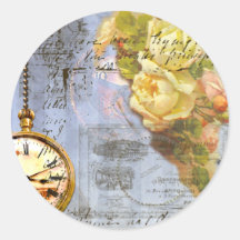 Steampunk & Yellow Roses Round Stickers