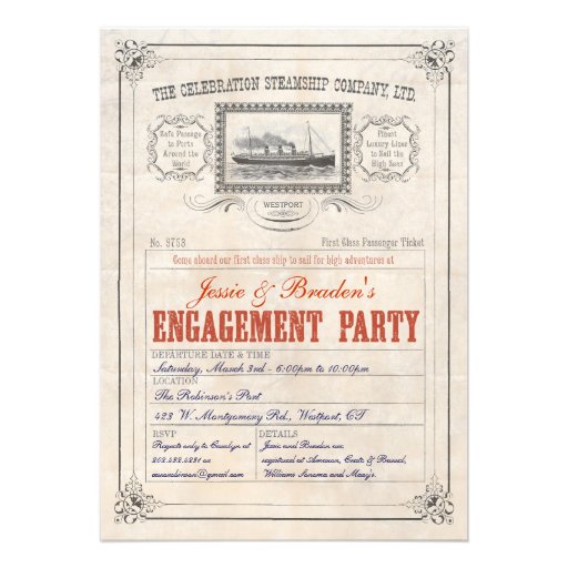 Steamship Cruise Ticket Invite Engagement Party