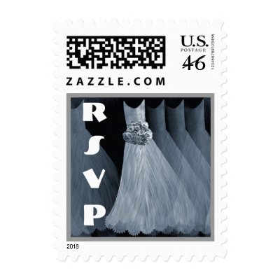 STEEL BLUE Bridesmaid Dresses RSVP Wedding Stamp by JaclinArt