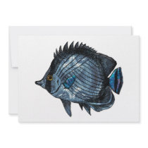 Steel Blue Tropical Butterfly Fish Personalized Invites