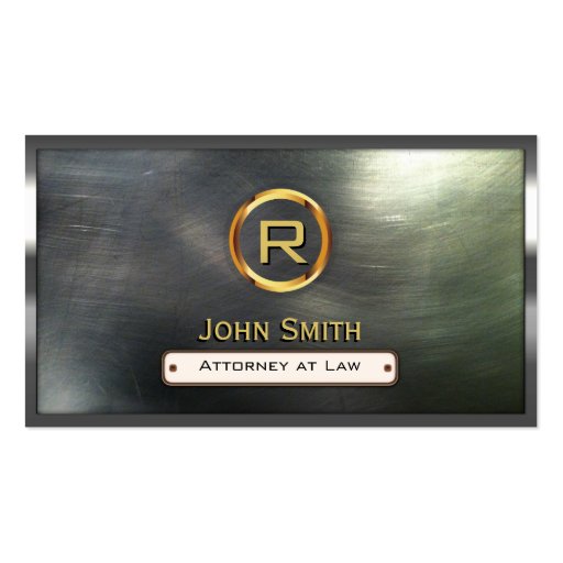 Steel Border Gold Monogram Lawyer Business Card (front side)