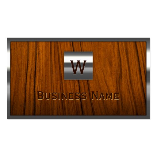 Steel Border Monogram Wooden Business Card (front side)