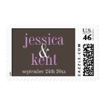 Steel gray lilac typography save the date wedding postage stamp