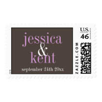 Steel gray lilac typography save the date wedding stamps