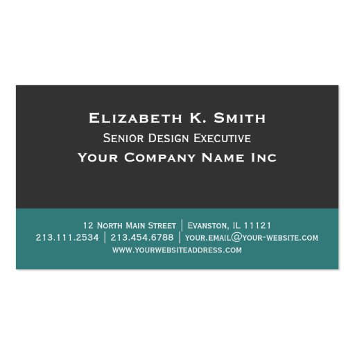 Steel Gray - Teal Green Elegant Contemporary Business Card Template (front side)