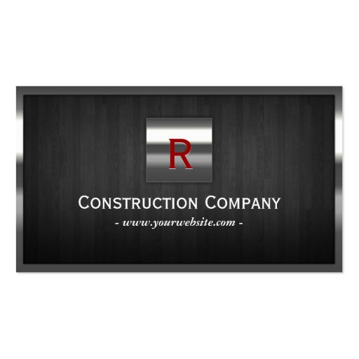 Steel & Wood Monogram Construction Business Card (front side)