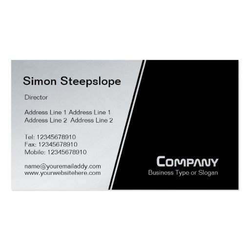 Steep Slope - White and Black (Platinum) Business Card Templates (front side)