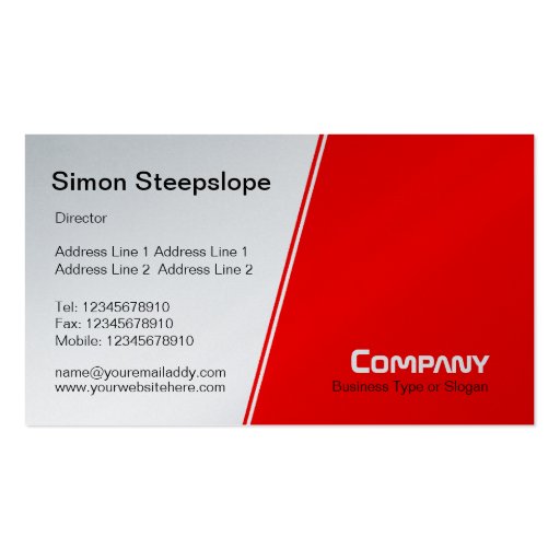 Steep Slope - White and Red (Platinum) Business Card Templates (front side)