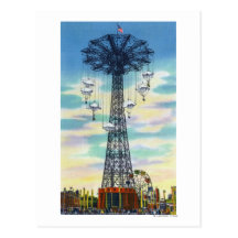 Steeplechase Park Parachute Jump Daytime Scene Postcards