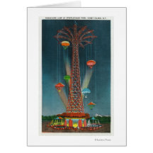 Steeplechase Park Parachute Jump View at Night Greeting Cards