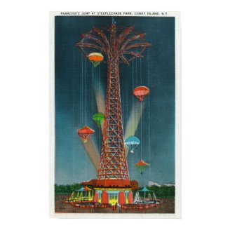 Steeplechase Park Parachute Jump View at Night Poster