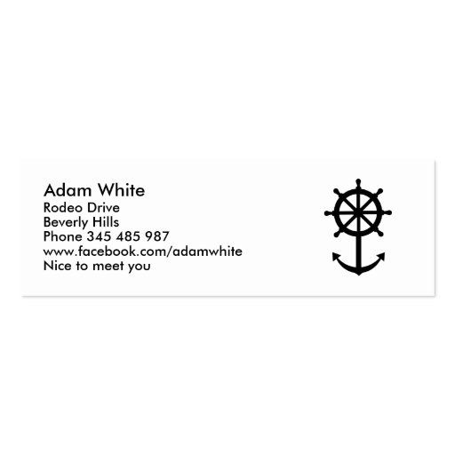 Steering wheel anchor business cards (front side)