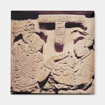 Stela depicting a woman presenting a jaguar mask fridge magnet