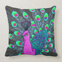 StellaRoot Modern Day Peacock Hand Drawn Throw Pillows