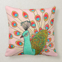 StellaRoot Modern Day Peacock Peach Green Pillows