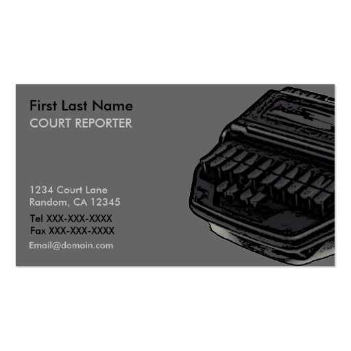 Stenograph machine Court Reporter business cards (front side)
